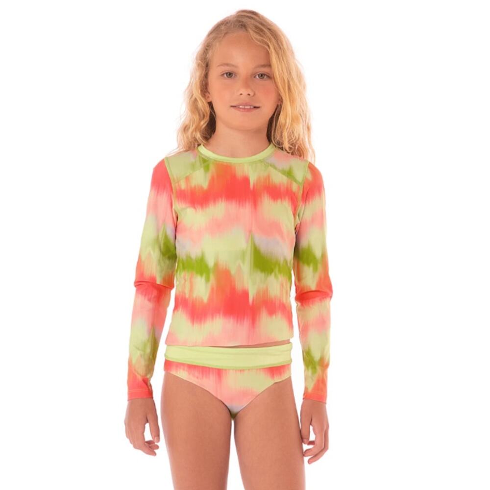 MAAJI Girl's Odyssey Rashguard Swimsuit Set Size 14 Green Pink Long Sleeve NWT